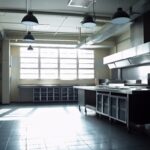 Interior of kitchen in restaurant. Generative AI Laudo Técnico Sistema de Exaustão Para Cozinhas e Tabacarias